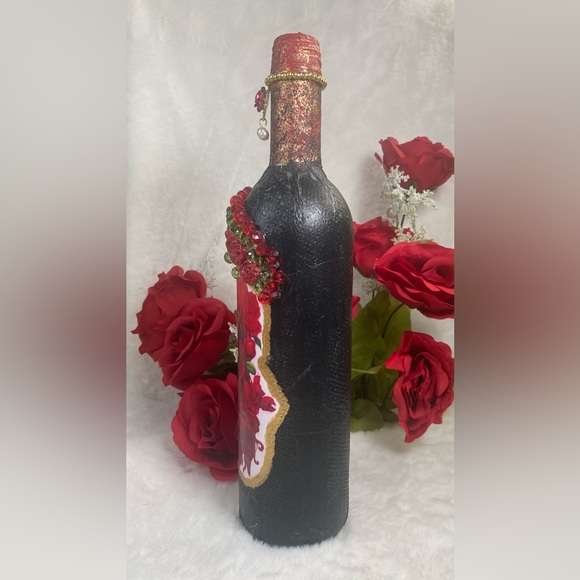 Hand Painted-Decoupaged Sugar Skull-Dia De Los Muertos-Day of the Dead Bottle - Picture 8 of 14